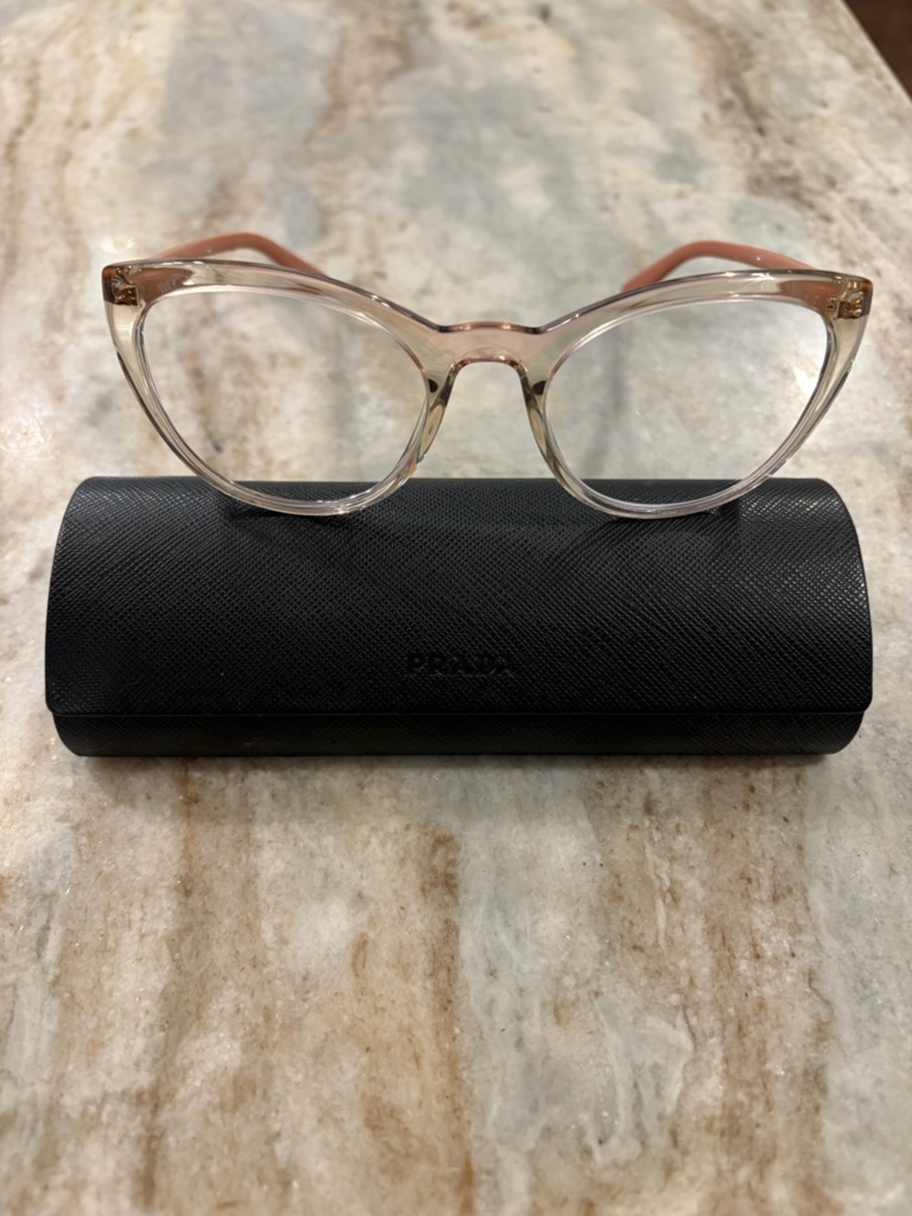 Prada Transparent Pink Cat-Eye Optical Frame, mod. VPR 07V with Prada case